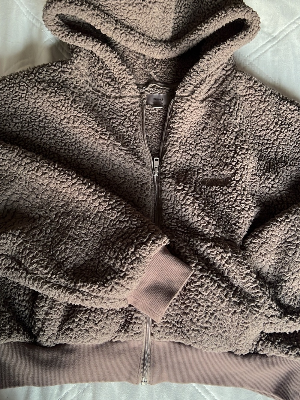 SKIMS Taupe Sherpa Zip Hoodie Jacket